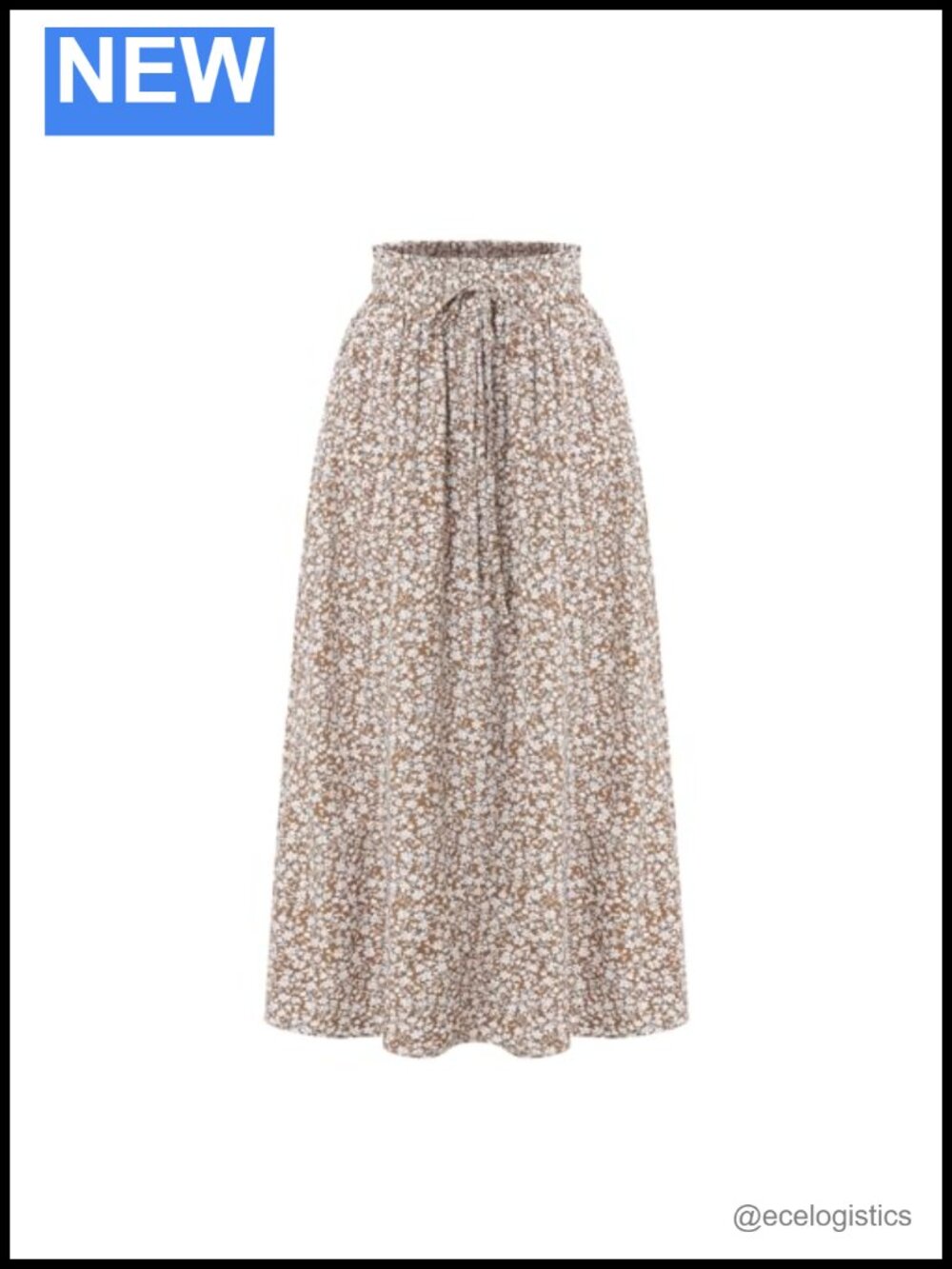 Women's Floral Elastic Waist Midi Skirt with Pockets, 97% Polyester, 3%